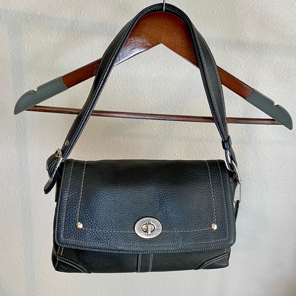 SOLD Coach Hamilton Shoulder Bag Handbag Black Pebbled Leather F13957 - Picture 1 of 12
